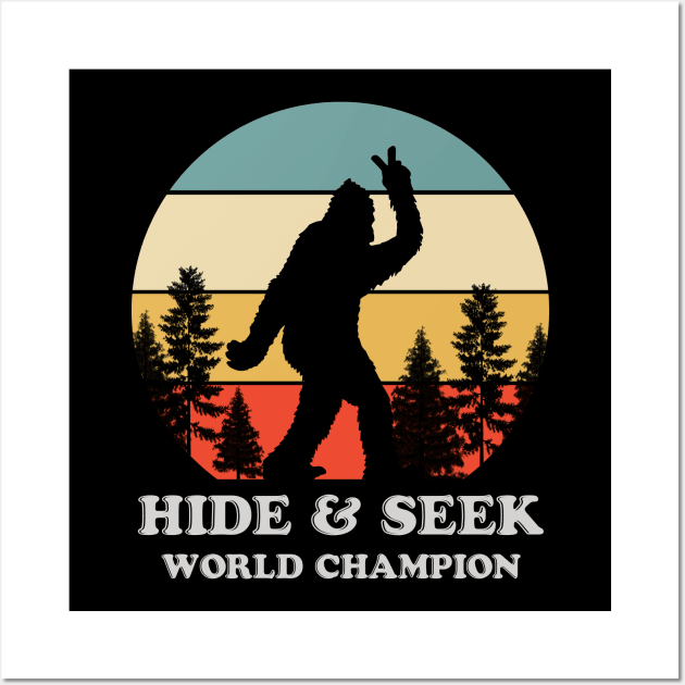 Retro Bigfoot Hide & Seek World Champion Wall Art by tshirtguild